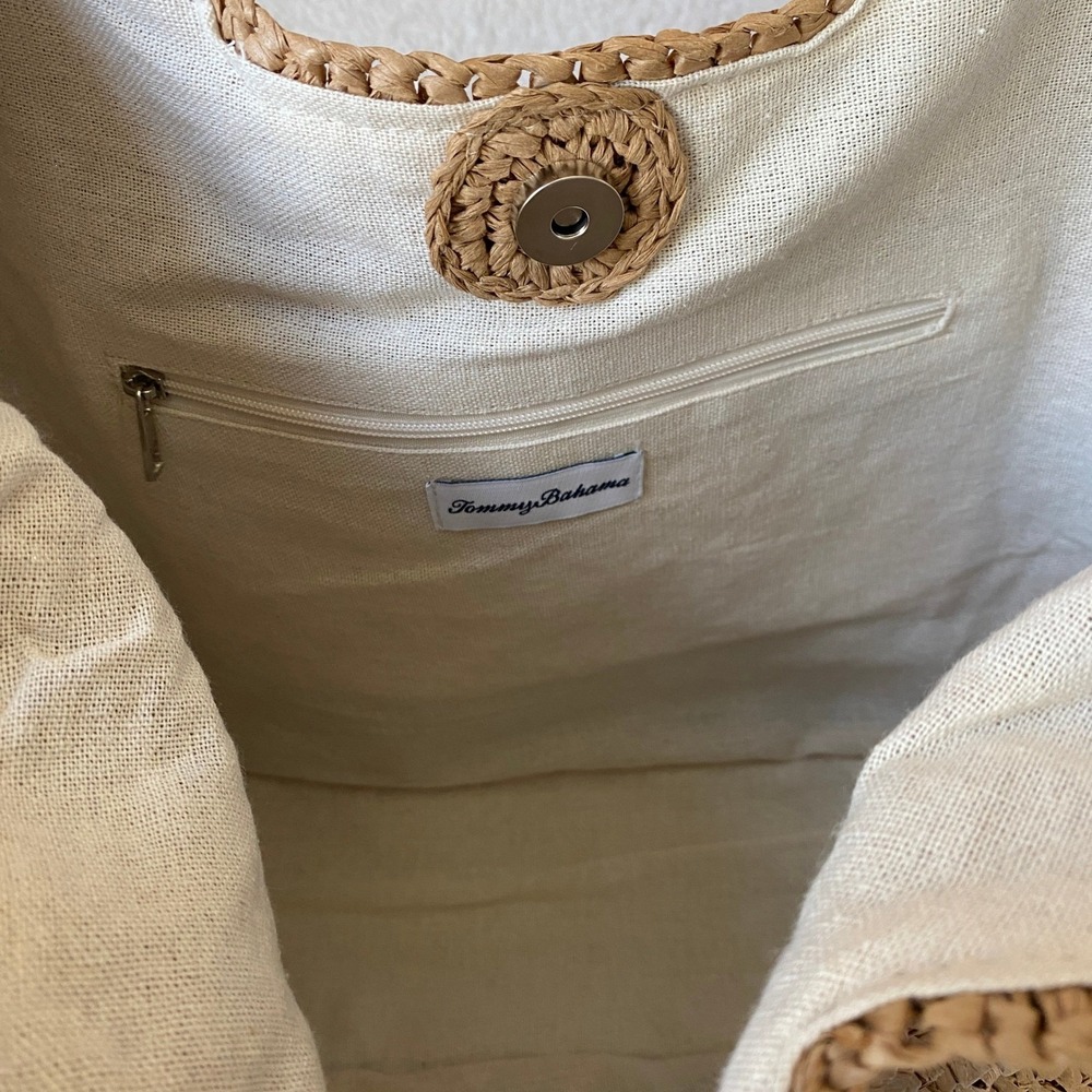 Tommy Bahama Colorblock Woven Straw Tote Bag Tan Coastal Resort Vacation NWT - Picture 6 of 11